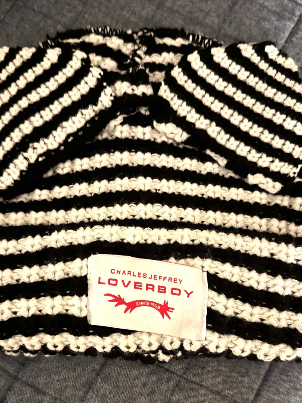 Charles Jeffrey Loverboy Black & White Striped Knit Hat